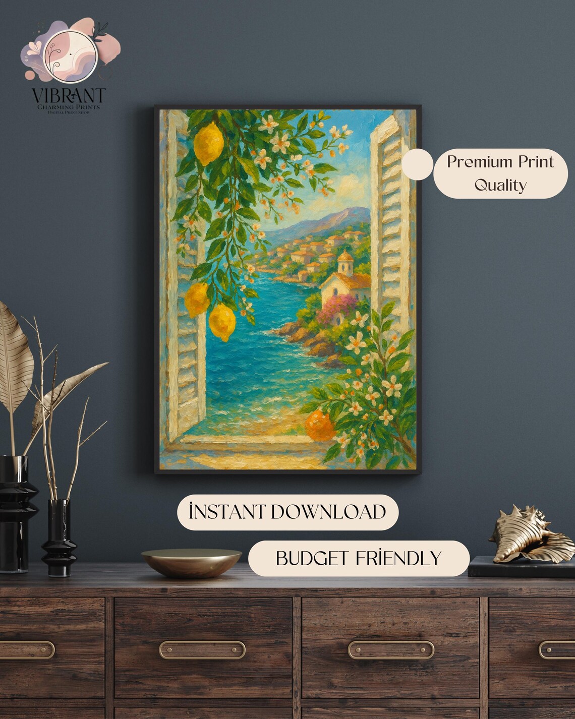 Italian Seaside Window, Lemon Tree Coastal View Print - Image 4