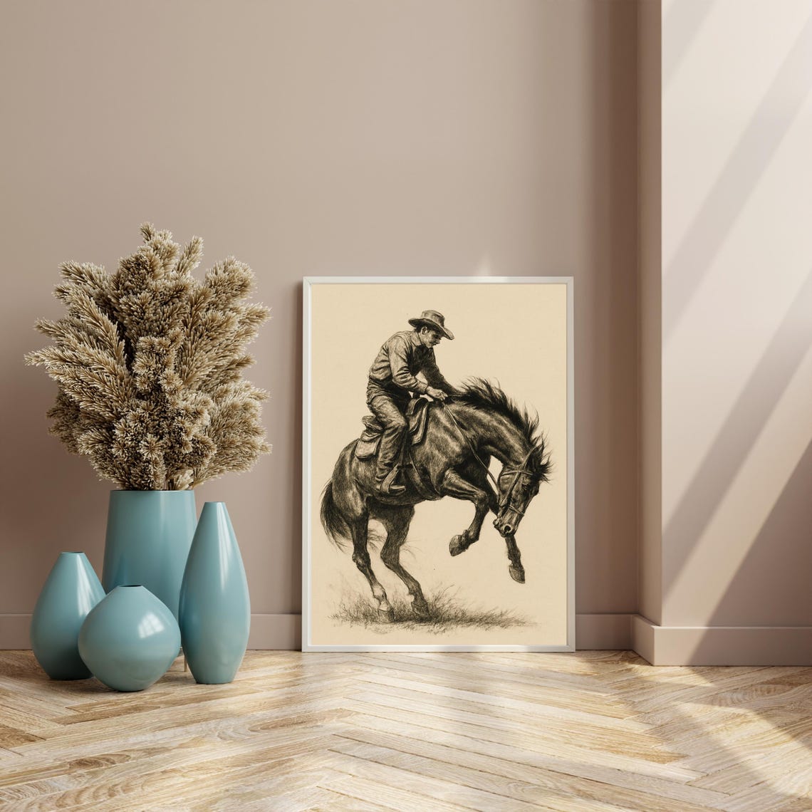 Western Cowboy Bronc Rider Sketch, Vintage Rodeo Art - Image 3