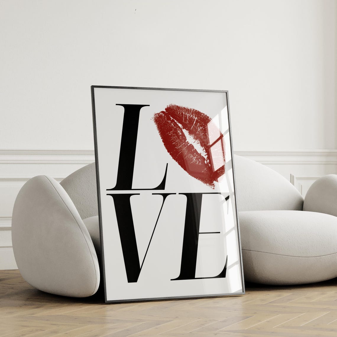 LOVE Typography Red Lipstick Kiss Bold Modern Romance Poster