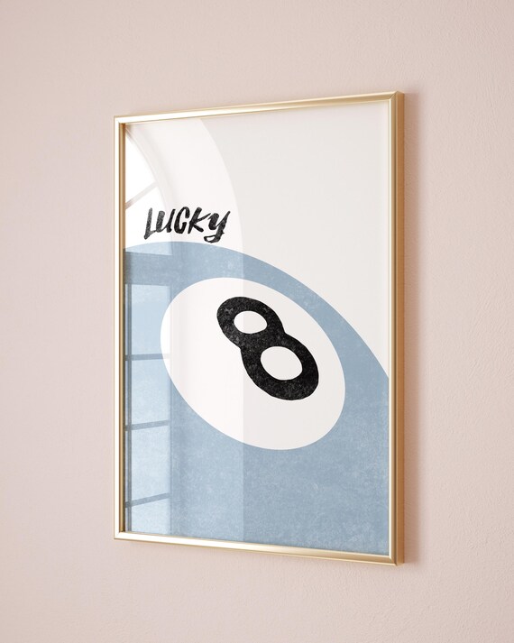 Blue Prints Wall Art Trendy Eight Ball Poster Lucky Girl Decor Print 8 Retro Apartment