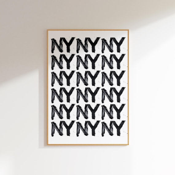 NY Repeated Brushstroke Typography New York Black White Art Poster