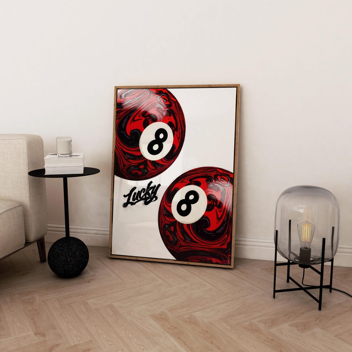 Lucky Red Eight Ball Marble Billiards Retro Dorm Room Poster