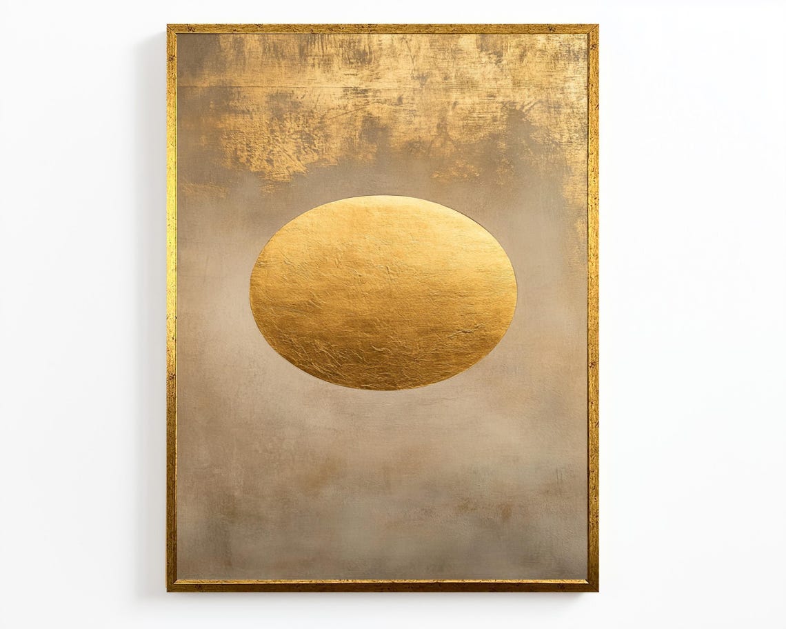 Minimalist Gold Circle Abstract Textured Luxury Home Decor Wall Art - Image 2
