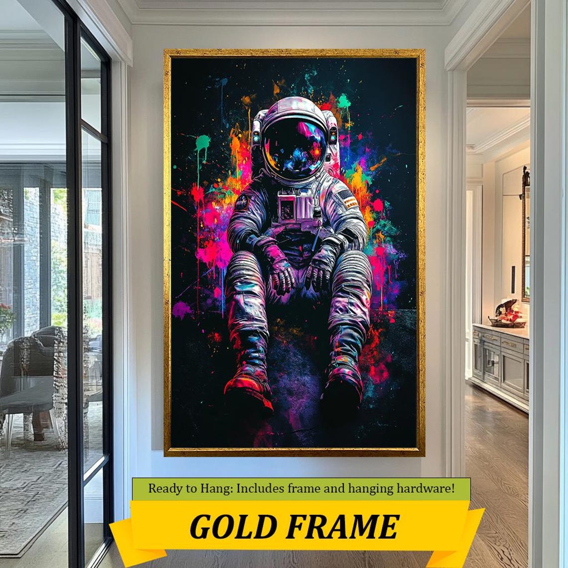 Colorful Astronaut Neon Paint Splatter Cosmic Space Wall Art - Image 3