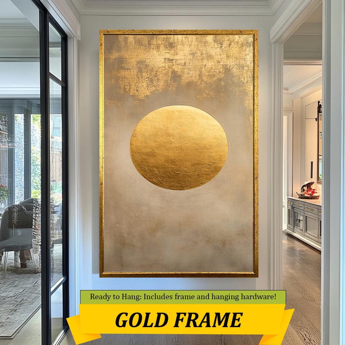 Minimalist Gold Circle Abstract Textured Luxury Home Decor Wall Art - Image 3