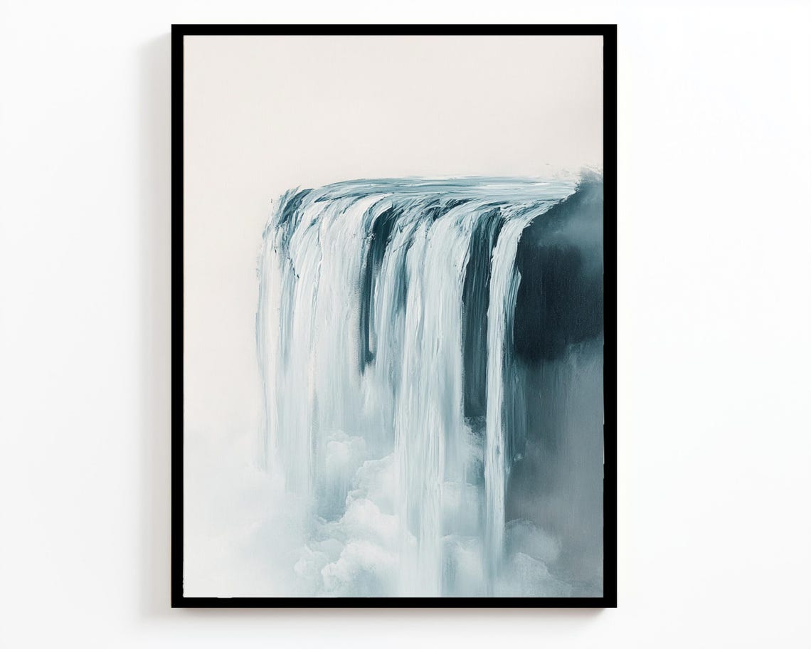 Minimalist Waterfall Wall Art Print Abstract Nature Inspired Artwork Waterfall Wall Art Minimalist Nature Painting - Image 2