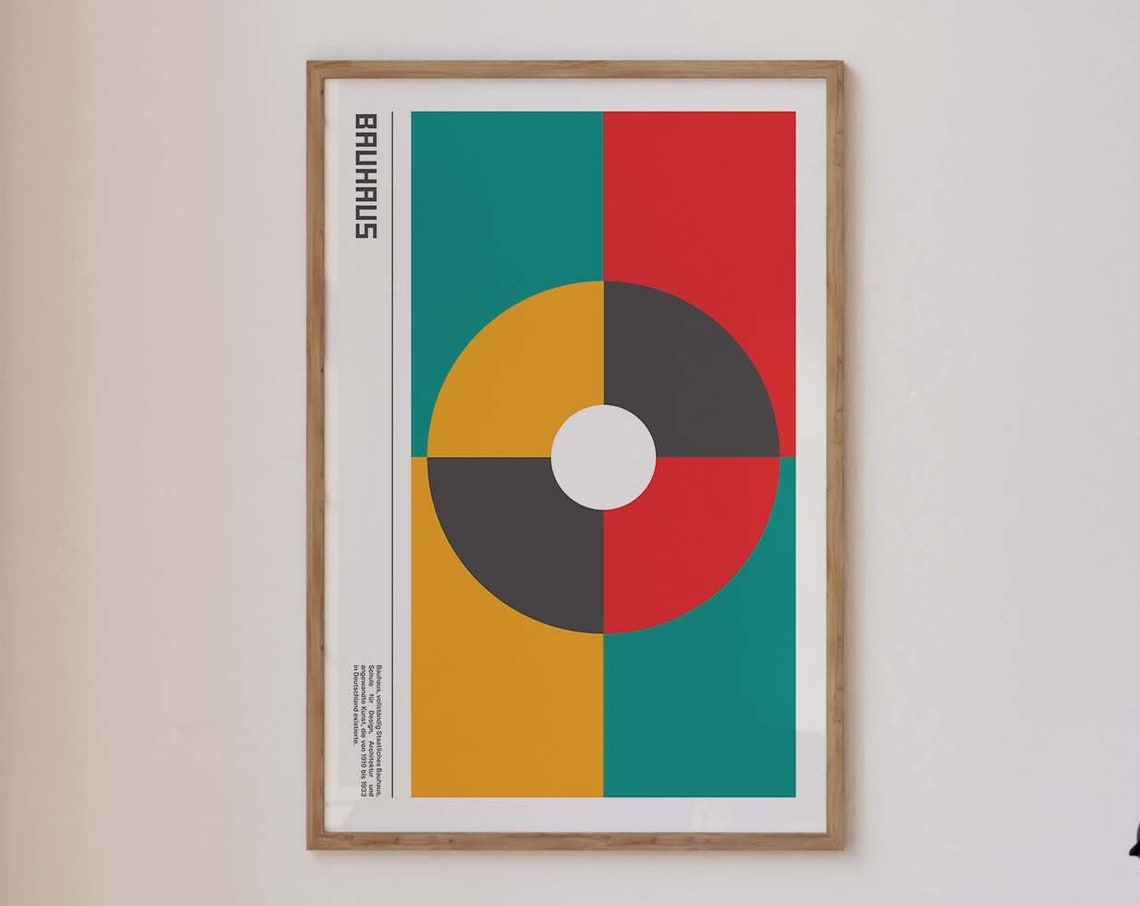 Bauhaus Geometric Circle Red Teal Black Mid Century Art Poster - Image 2
