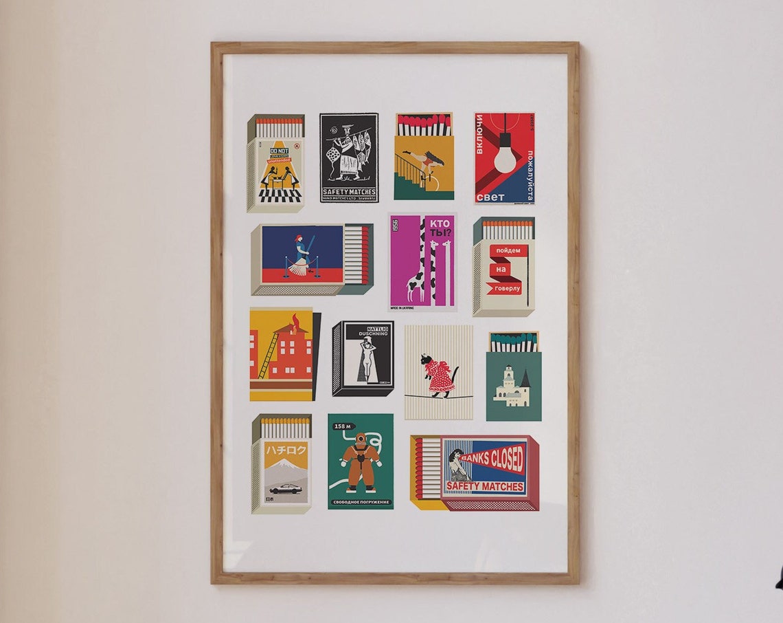 Vintage Matchbox Label Art Collection Retro Illustration Wall Art - Image 2