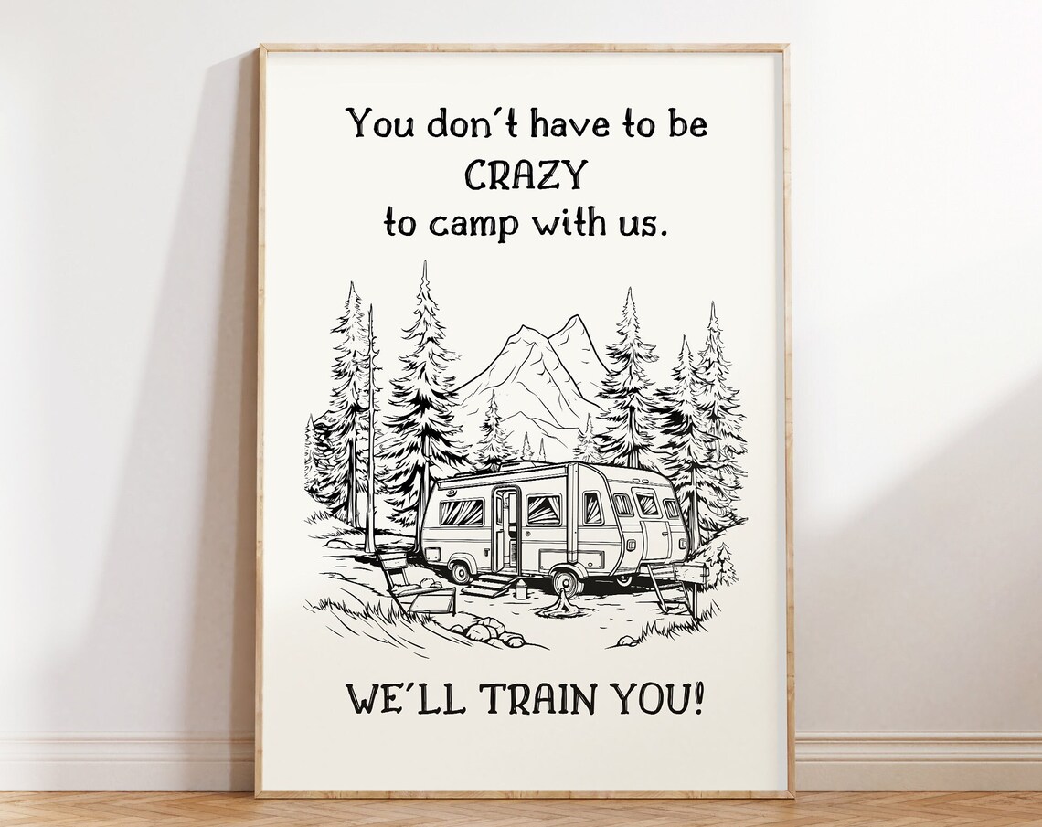 Retro Camping Hiking Poster, Funny Adventure Decor