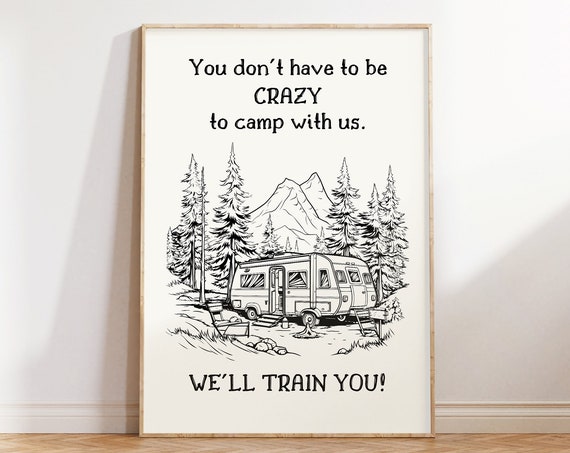 Retro Camping Hiking Poster, Funny Adventure Decor