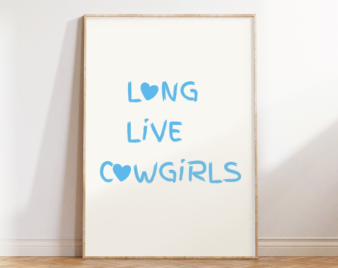 Long Live Cowgirls Cute Blue Heart Western Typography Poster - Image 4