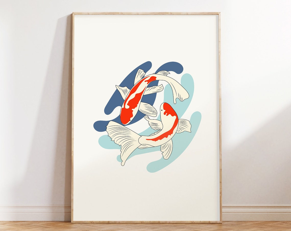 Pair Of Red And White Koi Fish Japanese Style Zen Art Poster - Image 5