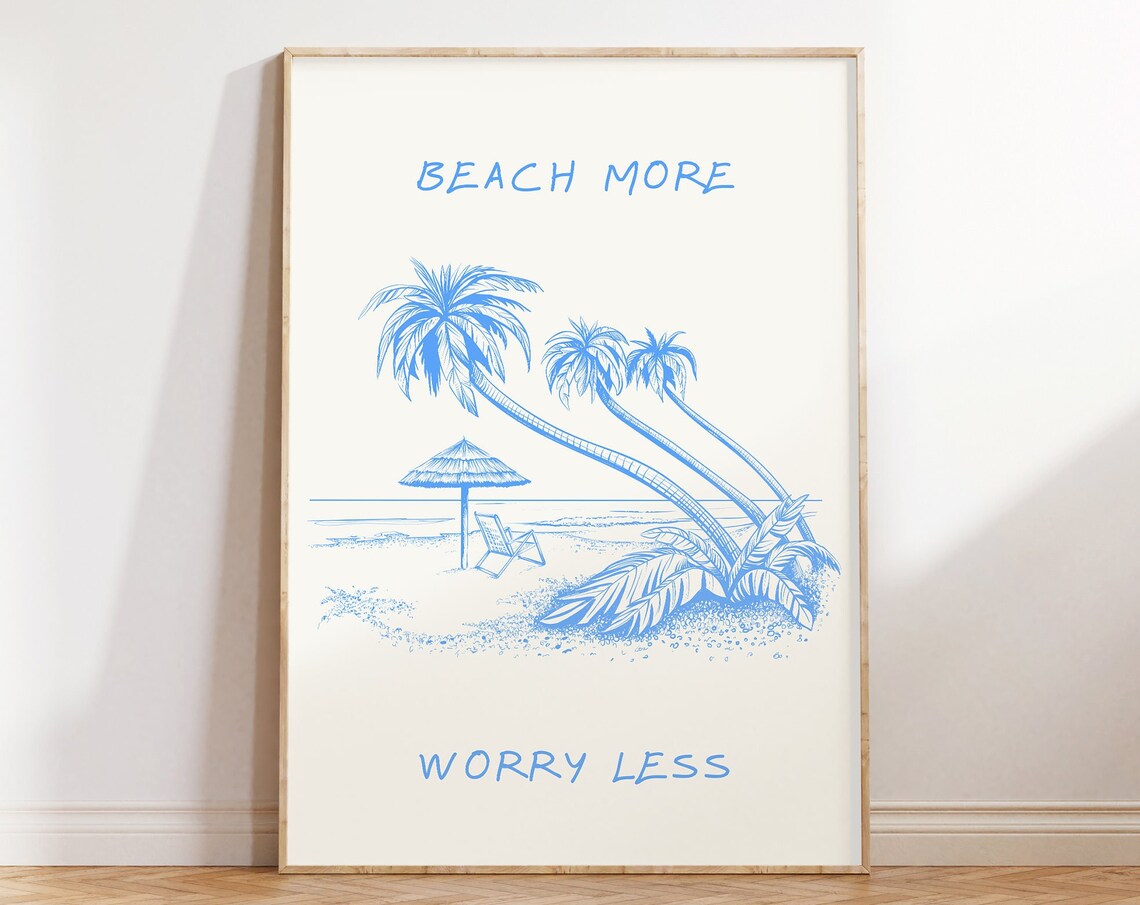 Beach More Worry Less Vintage Beach Poster