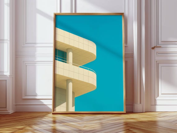 Minimalist Architecture Print White Building Blue Sky