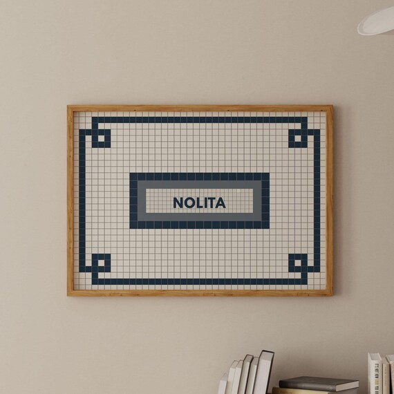 Nolita NYC Subway Mosaic Tile Sign Navy Station Art Retro Poster