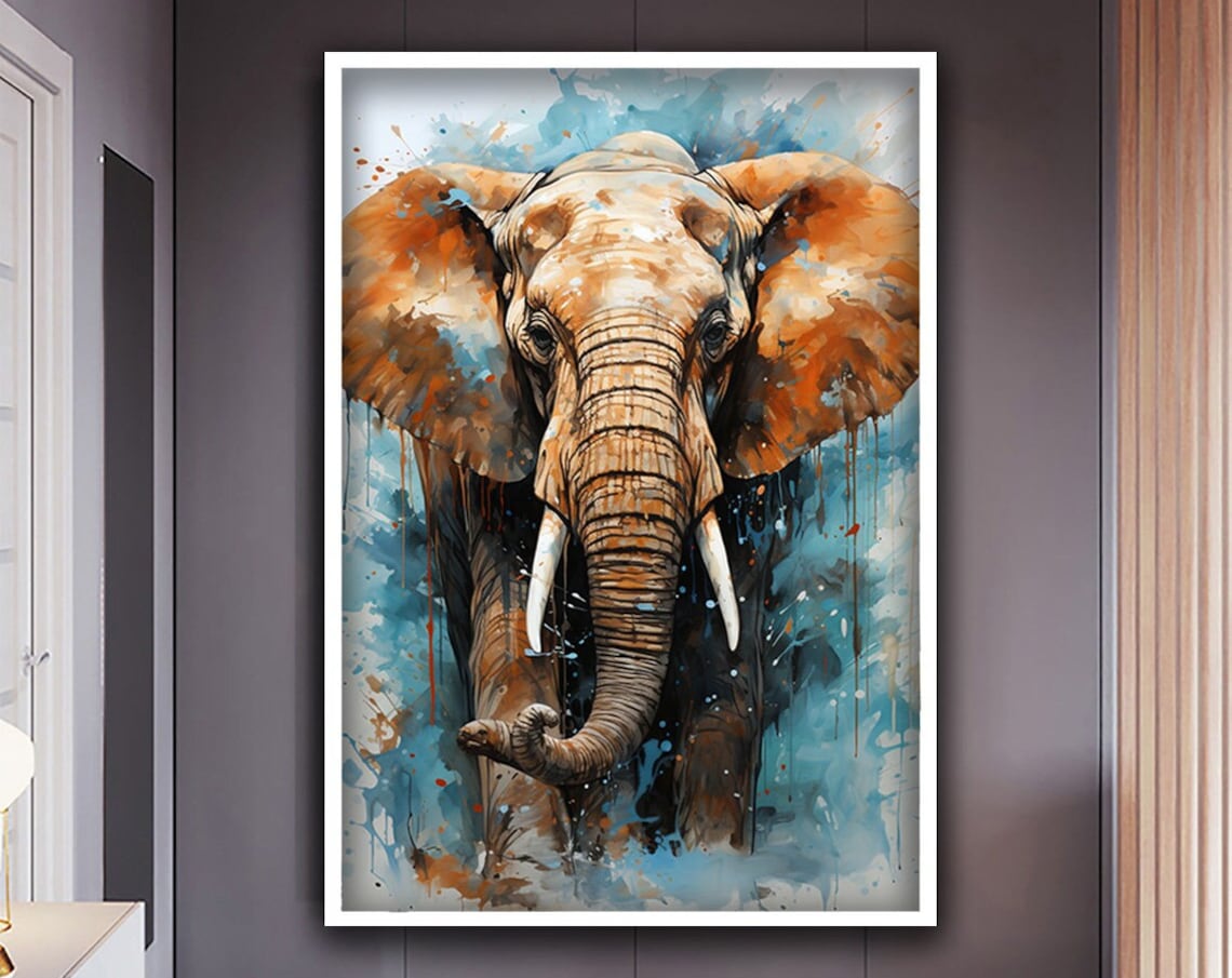 Colorful Elephant Watercolor Wildlife Abstract Elephant Head Poster