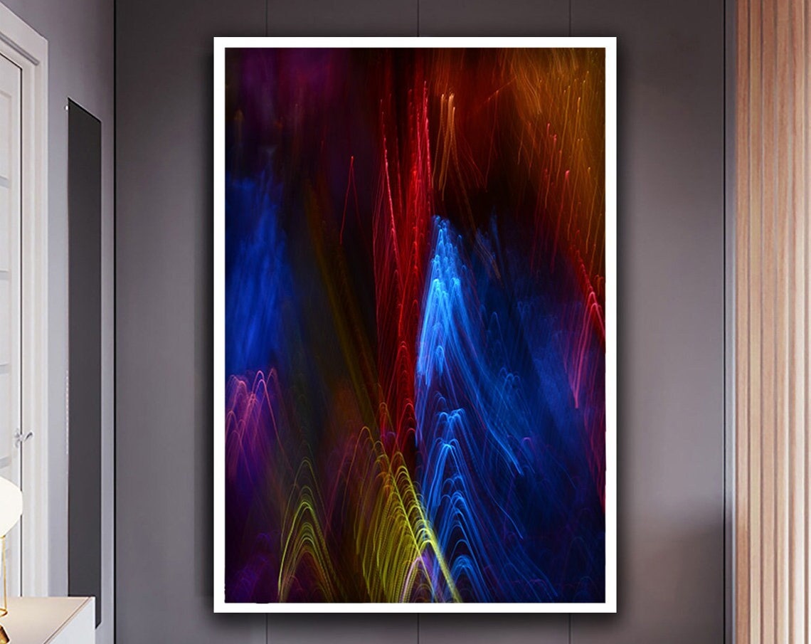 Neon Light Waves Abstract Colorful Streak Flow Motion Art Poster