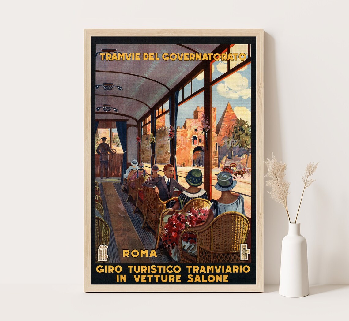 Rome Italy Vintage Travel Poster, Retro Travel Poster