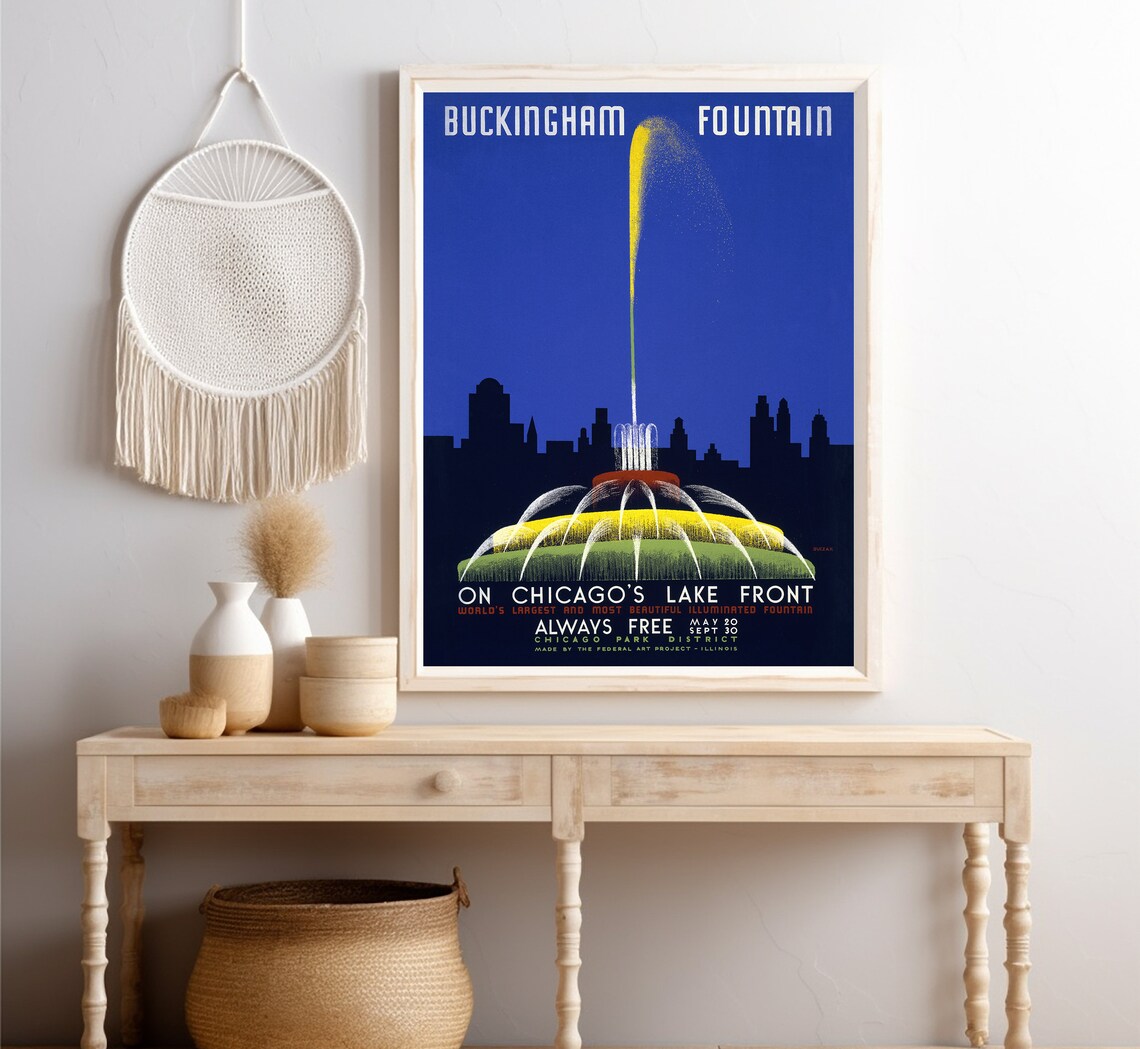Chicago Buckingham Fountain WPA Vintage Lakefront Travel Poster Print - Image 4