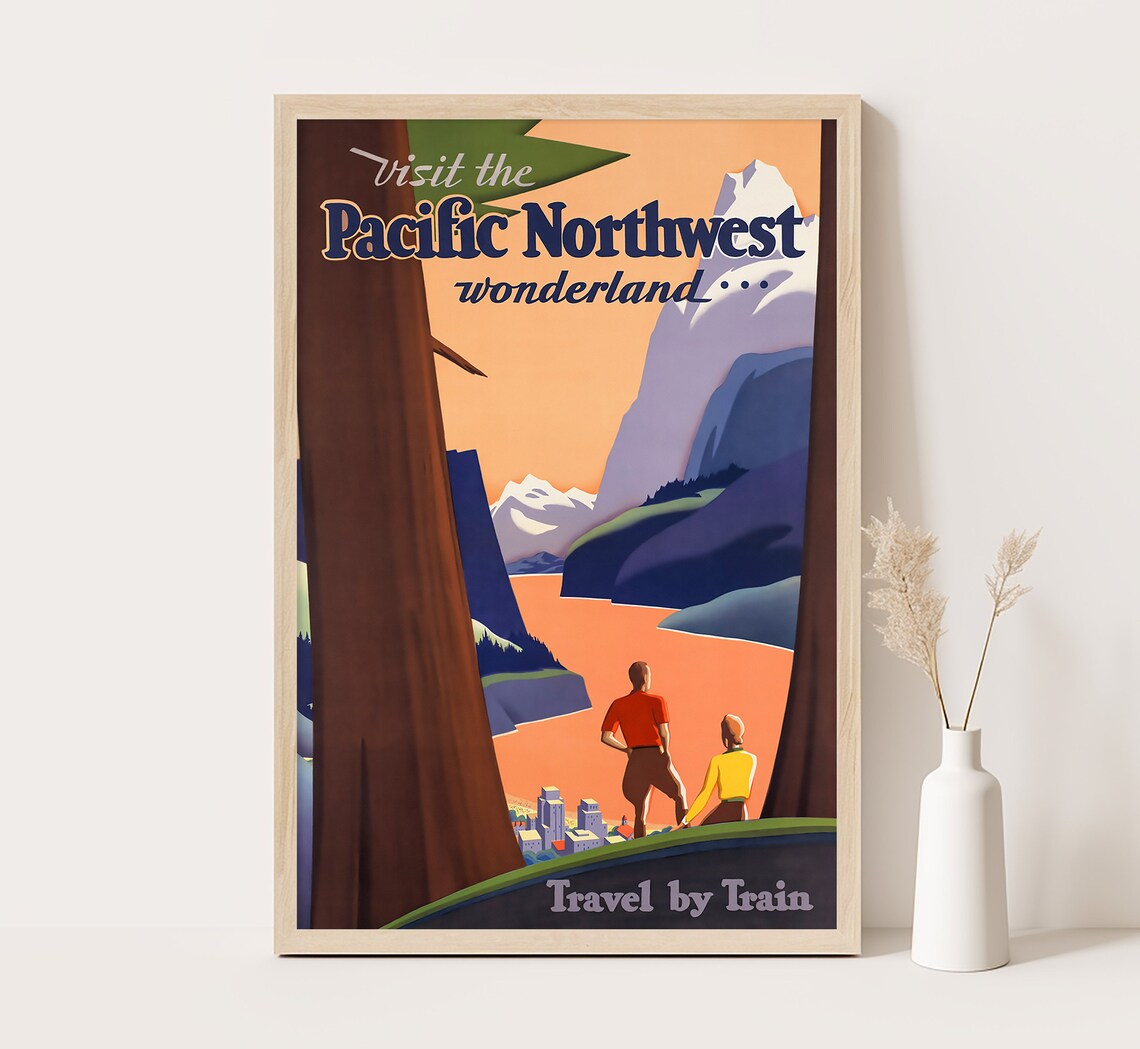 Pacific Northwest Wonderland Travel by Train Vintage Poster Art Print