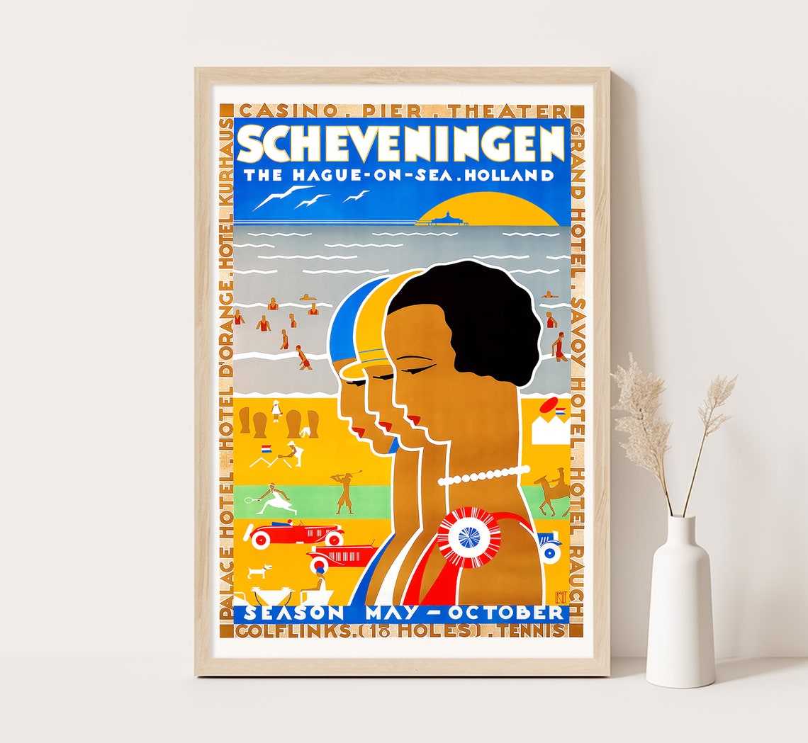 Scheveningen Holland Hague On Sea Casino Pier Art Deco Travel Poster