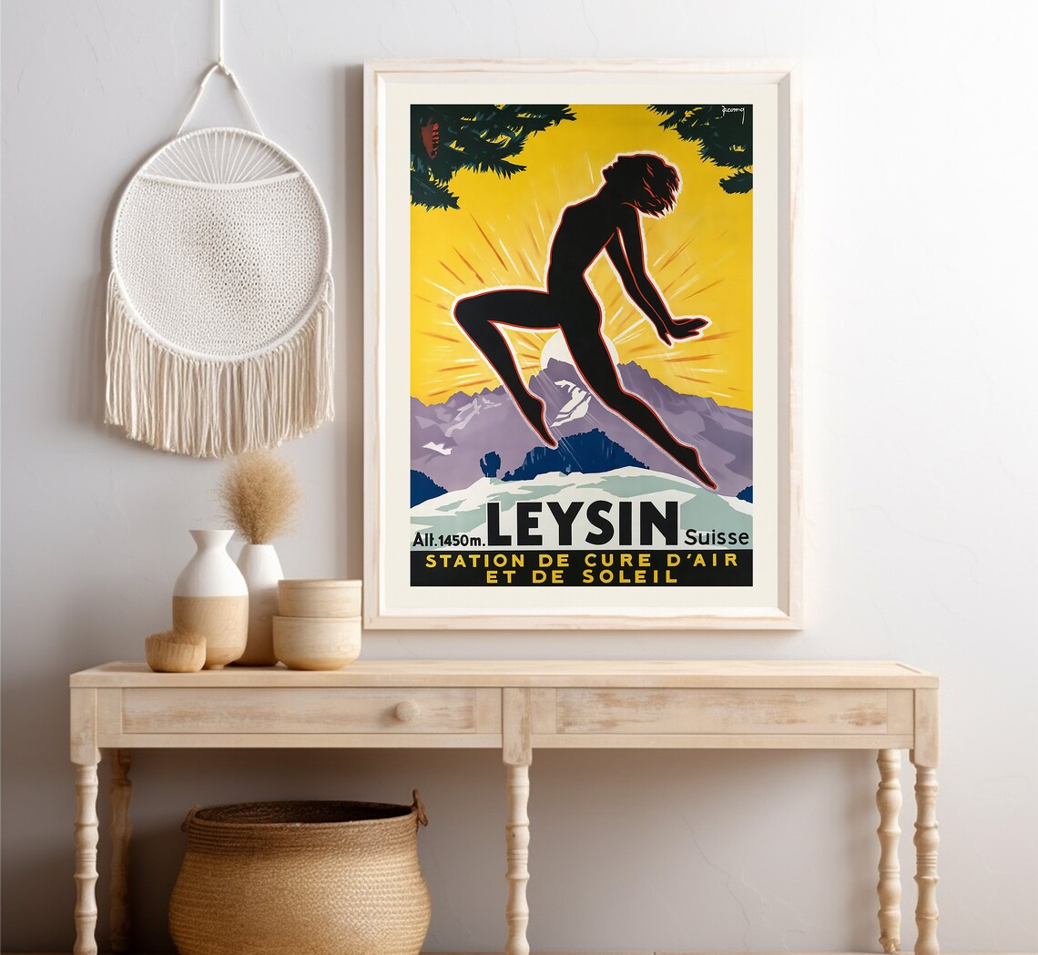 Leysin Alps Resort Switzerland Vintage Travel Poster - Image 4