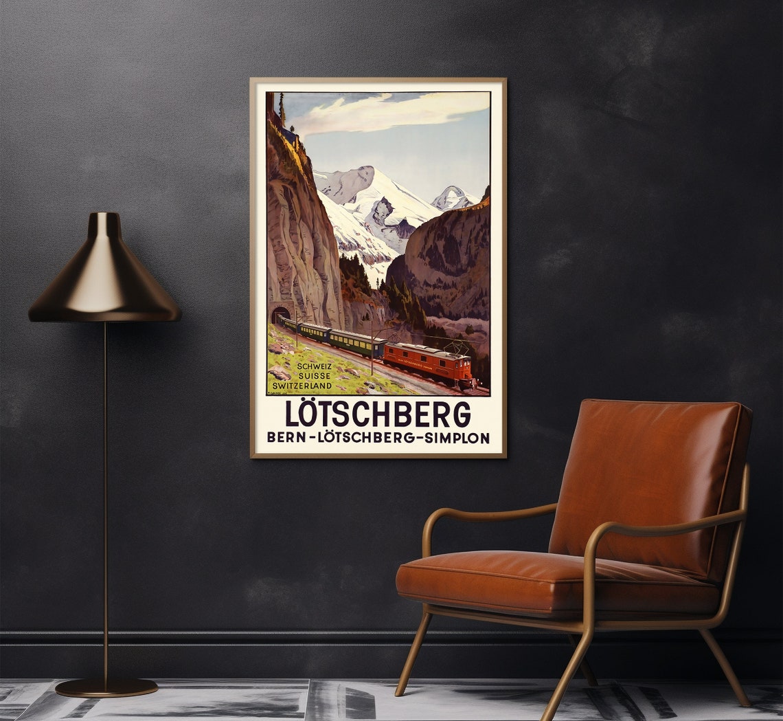 Lotschberg Bern Simplon Swiss Alps Train Mountain Pass Vintage Poster - Image 2