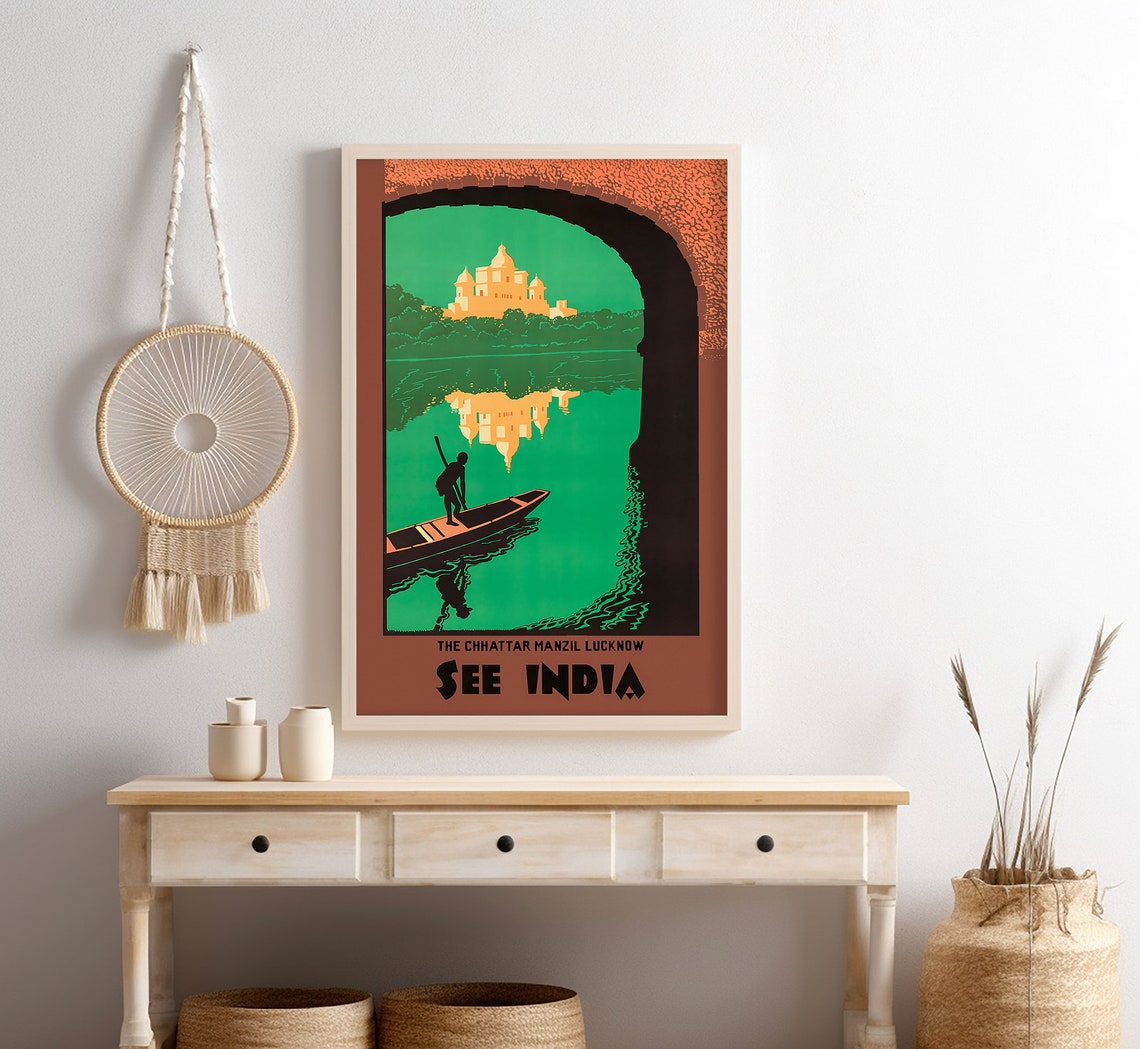 See India Chhattar Manzil Lucknow Palace River Boatman Travel Poster - Image 4