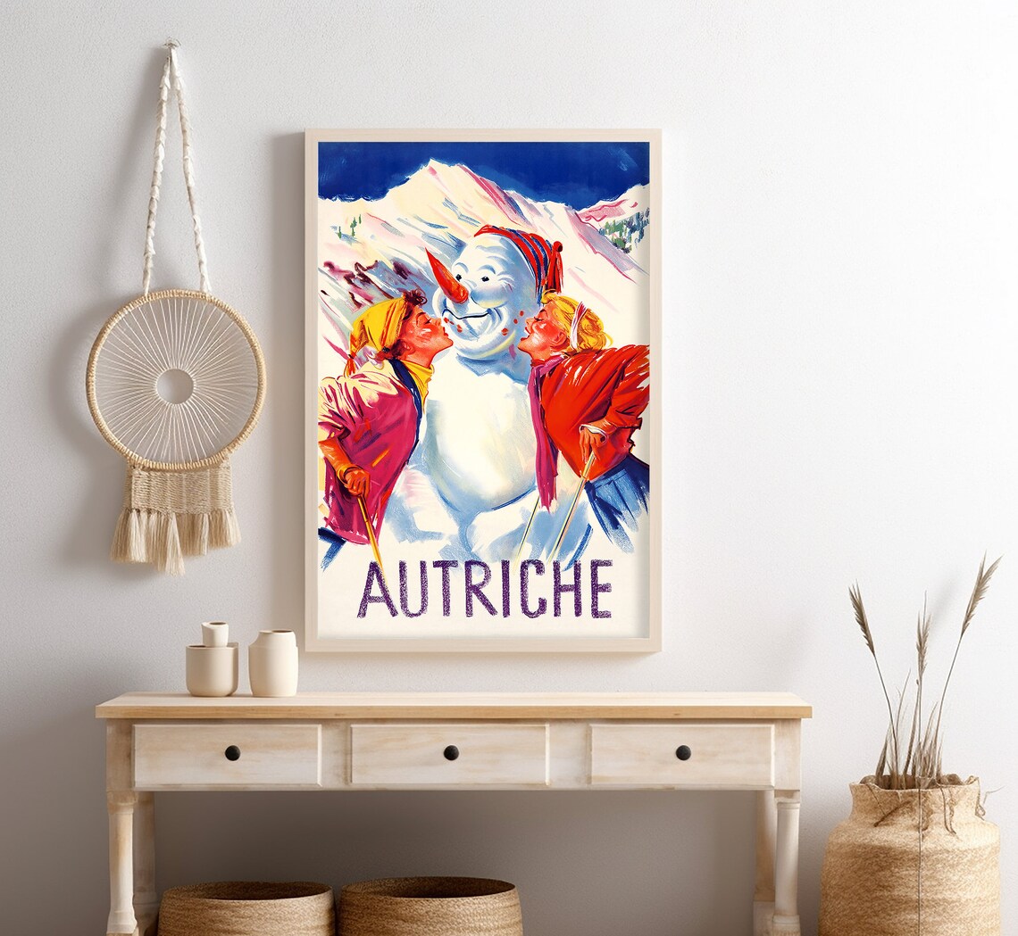 Autriche Austria Snowman Ski Children Alpine Winter Vintage Poster - Image 4