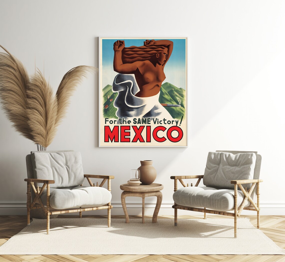 Mexico For The Same Victory! Wartime Allegorical Woman Vintage Poster - Image 3