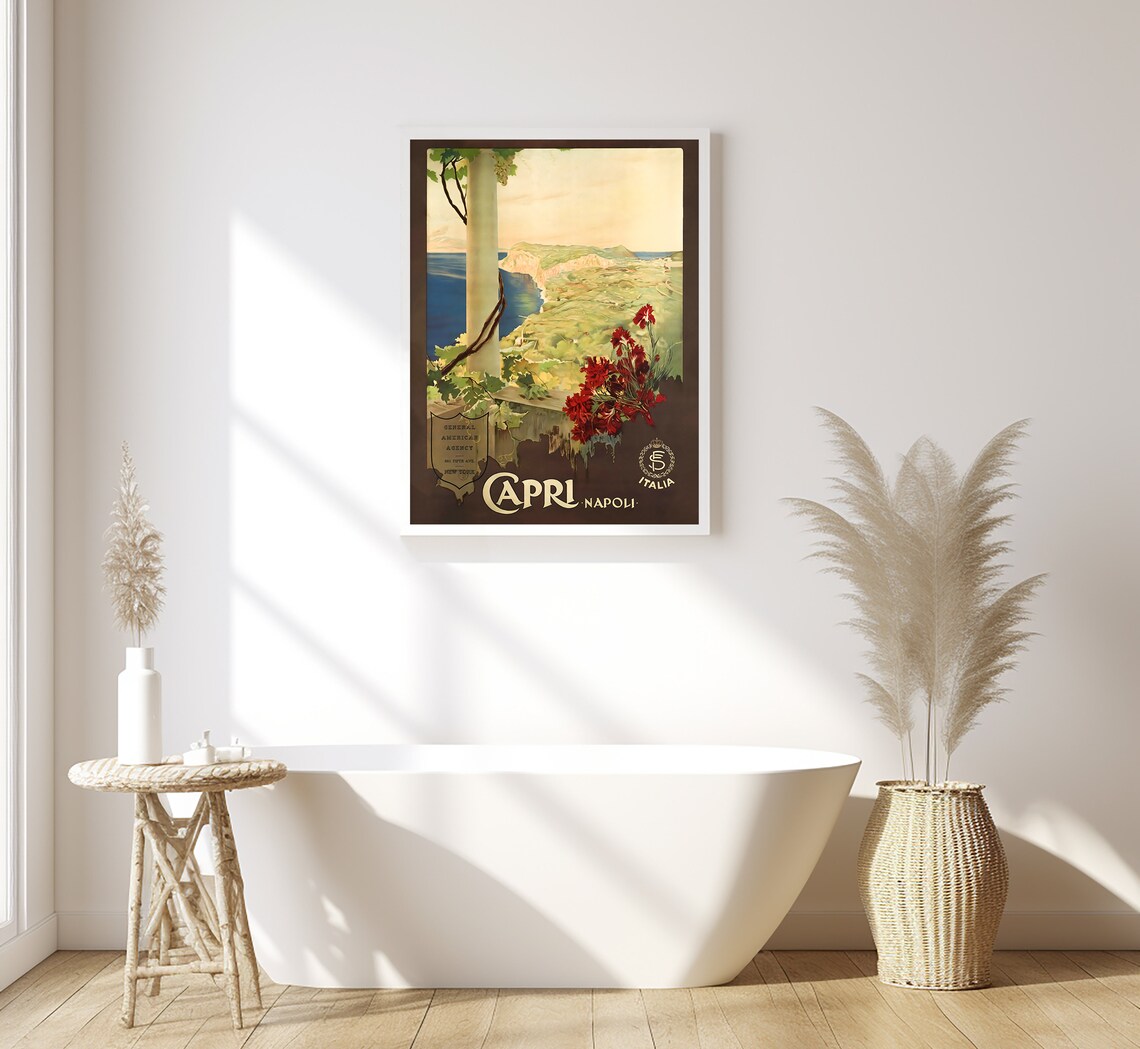 Capri Italy Cliff Coast Terrace Flowers Vintage Island Travel Poster - Image 2