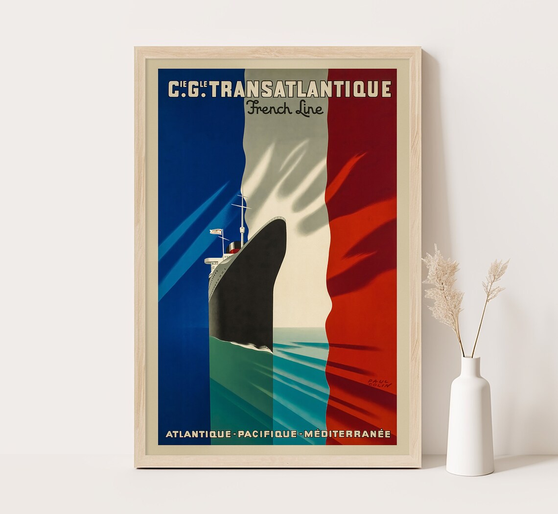 Transatlantic Ship France Vintage Travel Poster