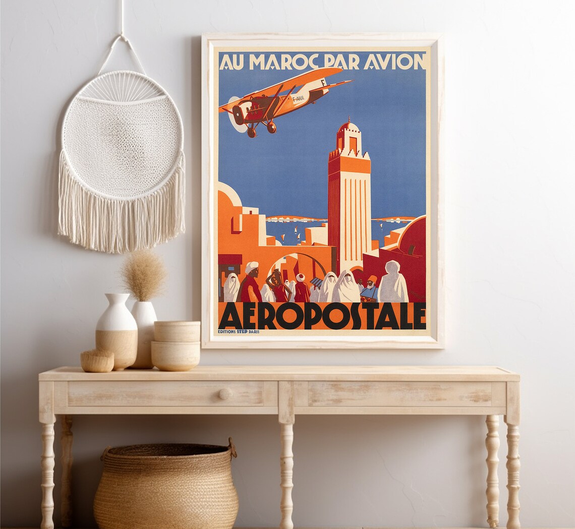 Morocco Au Maroc Par Avion Aeropostale Biplane Medina Minaret Poster - Image 4