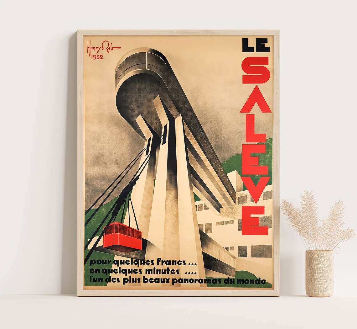 Saleve Mountain Geneva Switzerland Vintage Travel Poster