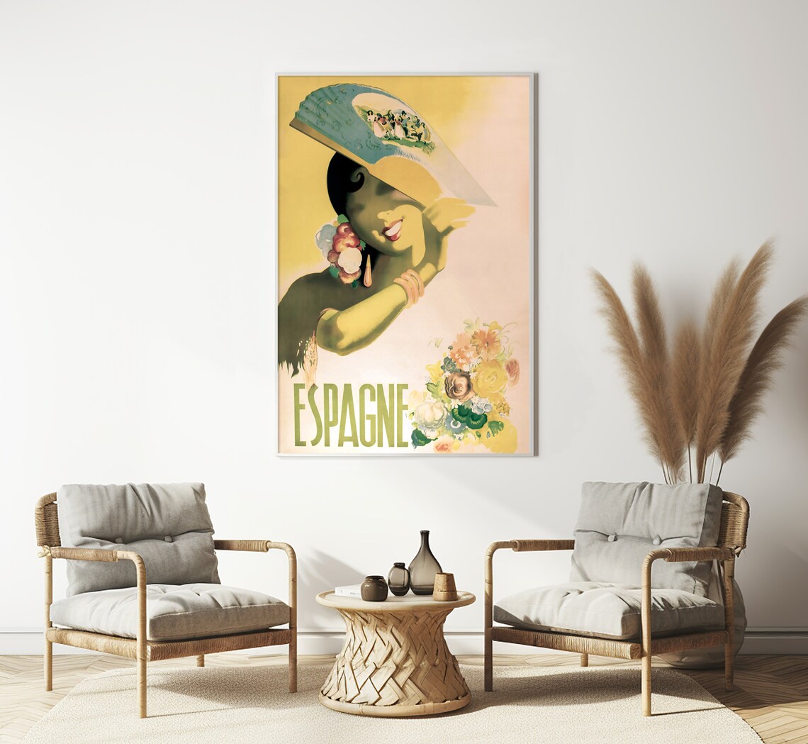 Espagne Spain Spanish Senorita Fan Flamenco Flowers Vintage Poster - Image 3