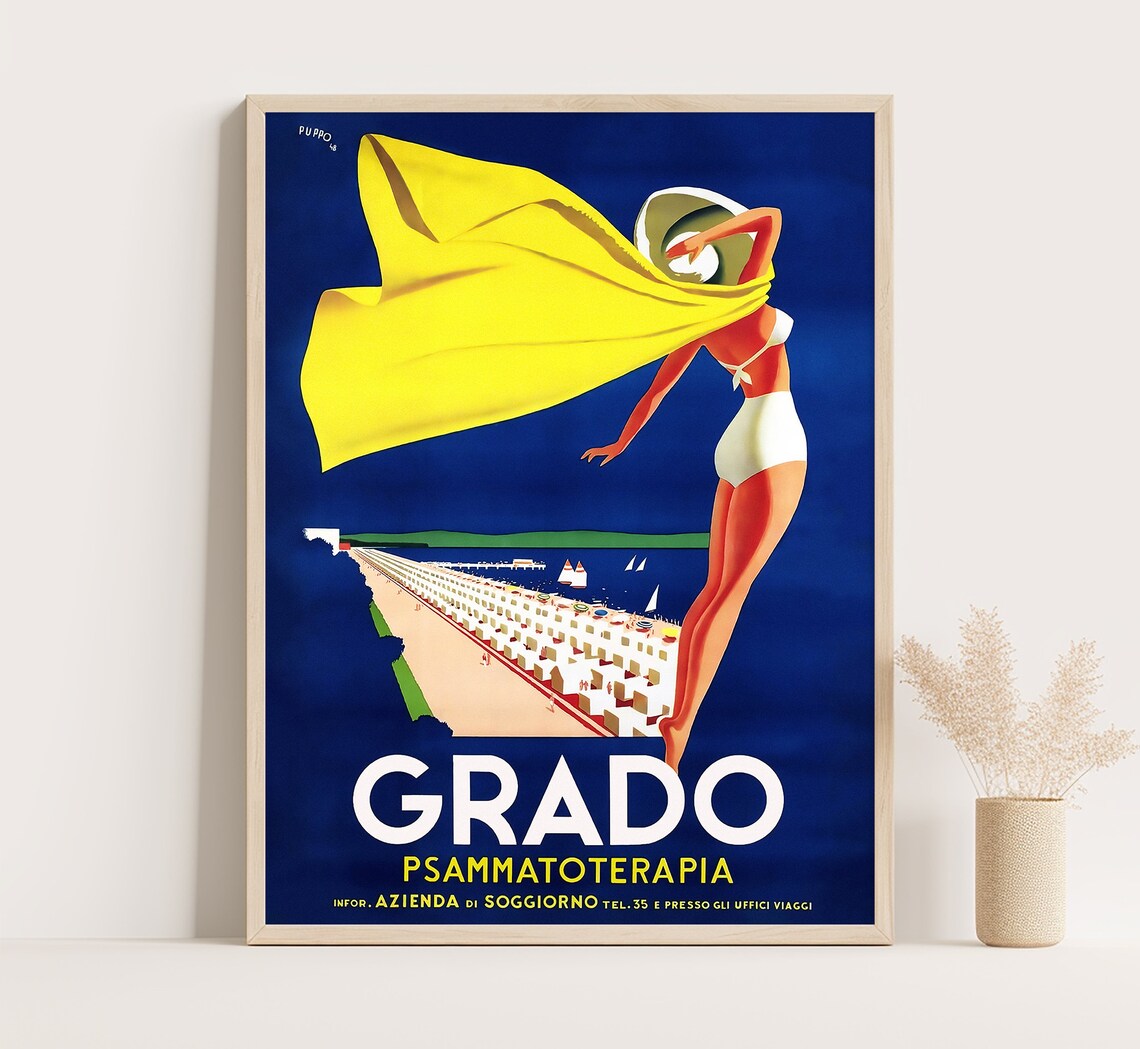 Grado Italy Vintage Travel Poster, Italian Retro Art Print