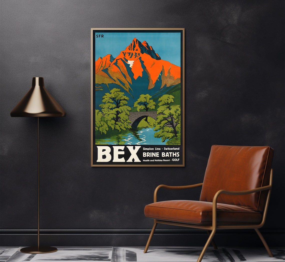 Bex Switzerland Brine Baths Red Mountain Simplon Line Travel Poster - Image 2