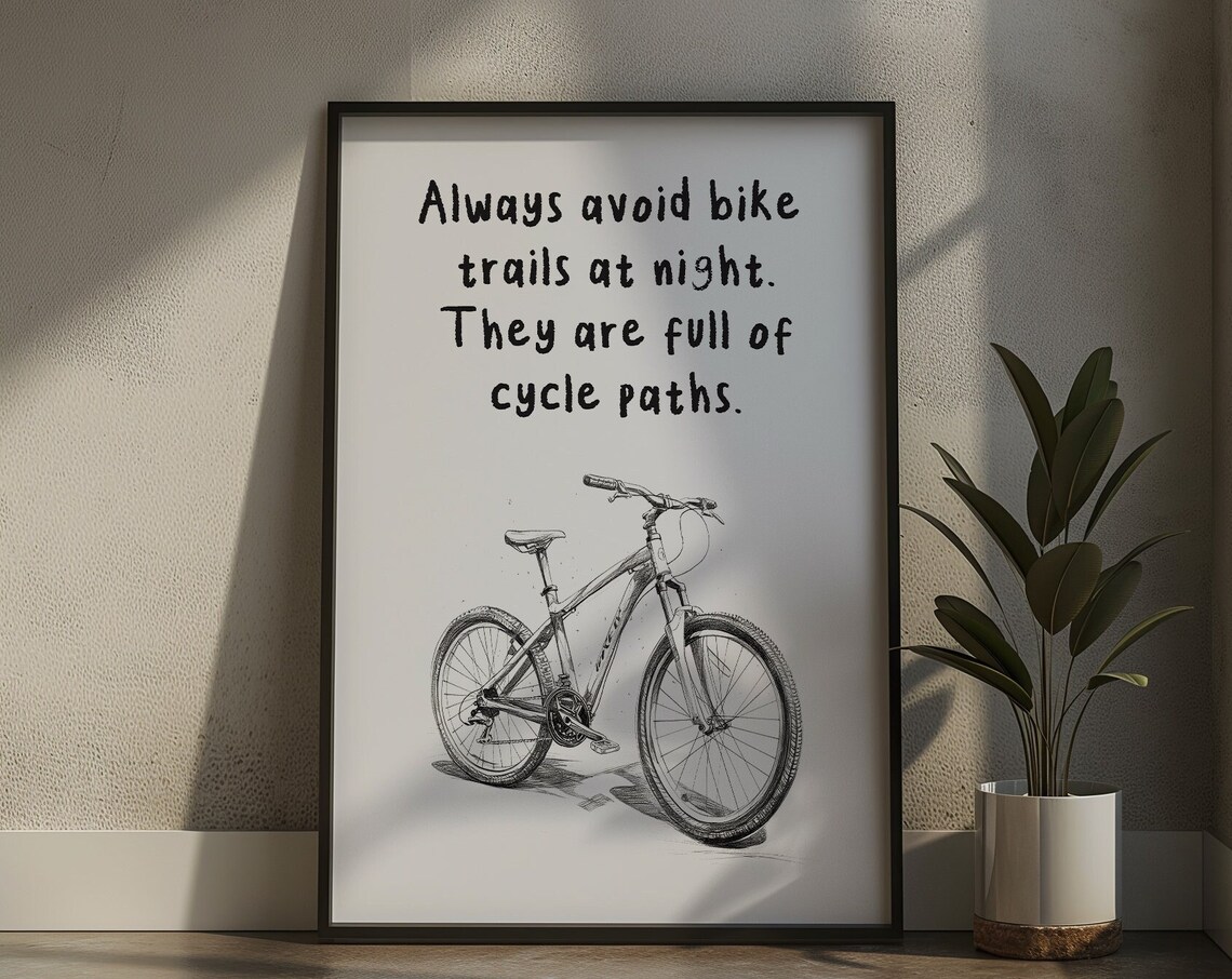 Avoid Bike Trails At Night Cycle Paths Pun Bicycle Sketch Poster - Image 3