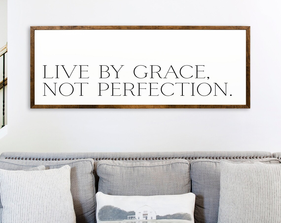 Live By Grace Not Perfection Inspirational Christian Wood Sign Wall Art