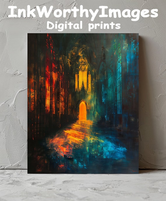 Gothic Cathedral Interior, Mystical Light Art Print