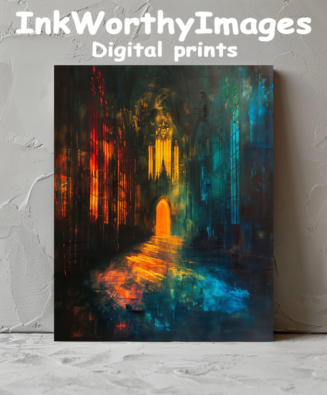 Gothic Cathedral Interior, Mystical Light Art Print