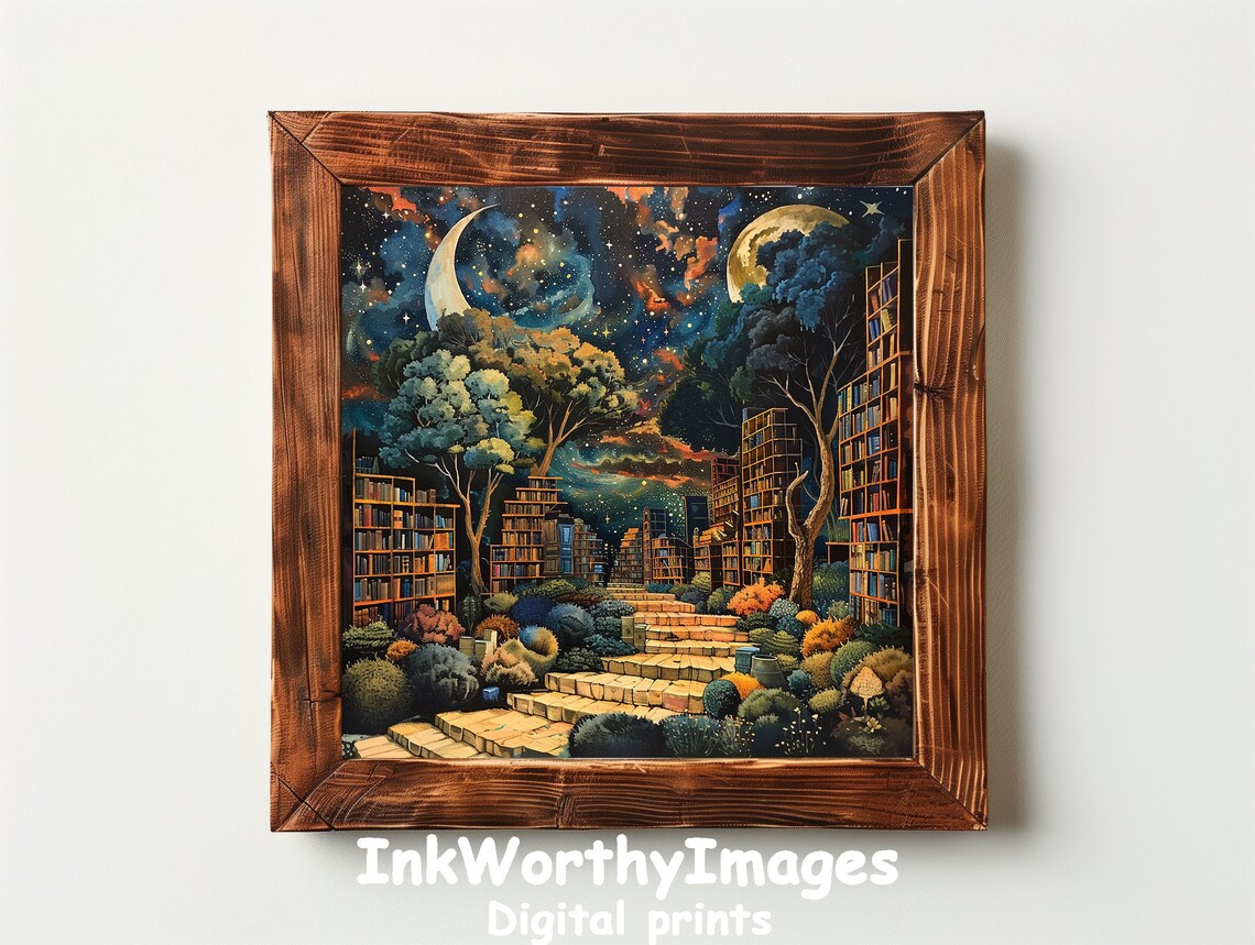 Magical Library Under The Stars, Fantasy Night Scene - Image 2