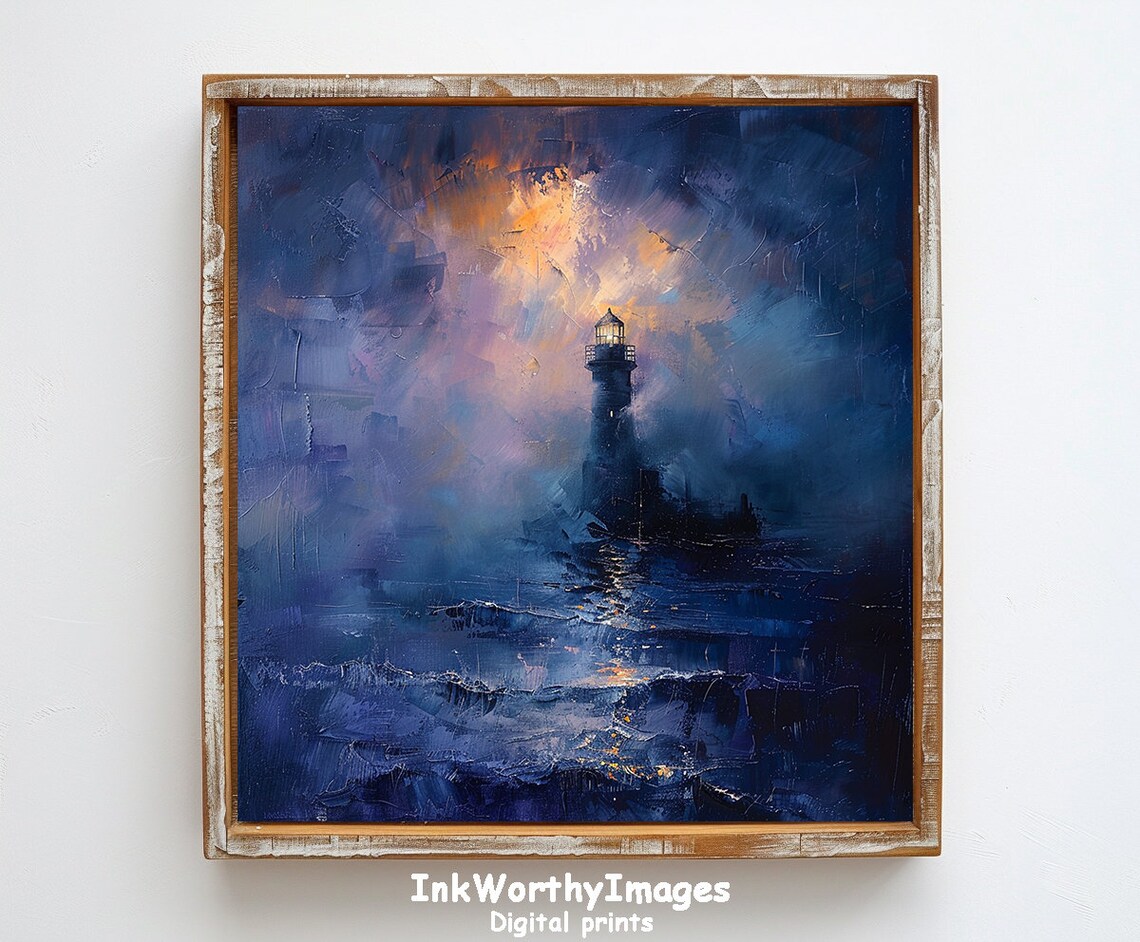 Mystic Lighthouse Glow, Atmospheric Coastal Art - Image 6