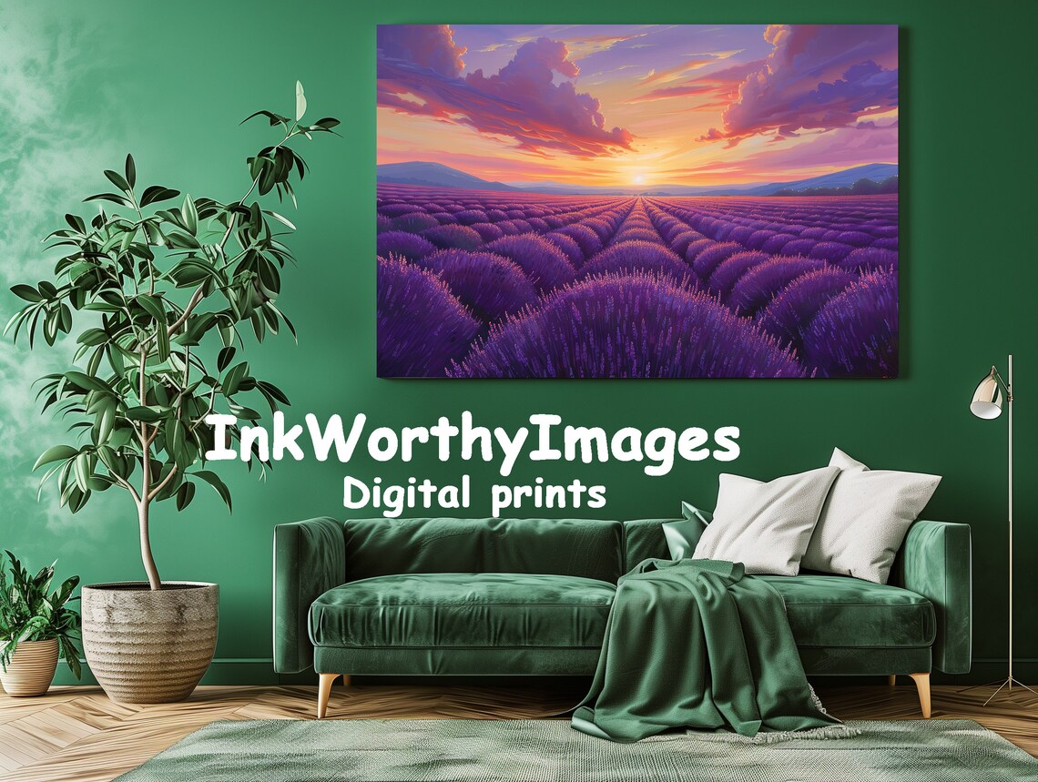 Lavender Fields At Sunset Landscape Painting - Image 2
