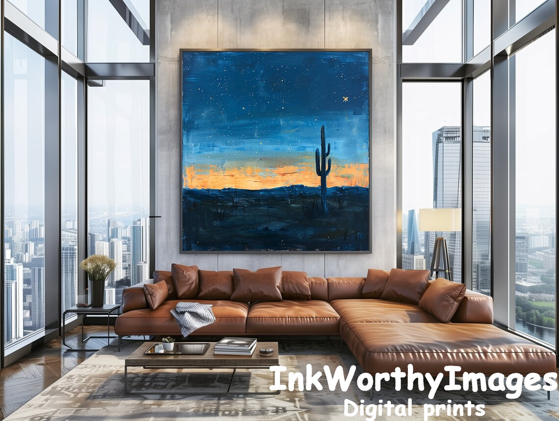 Starry Night Desert Cactus Art Print, Sunset Landscape - Image 4