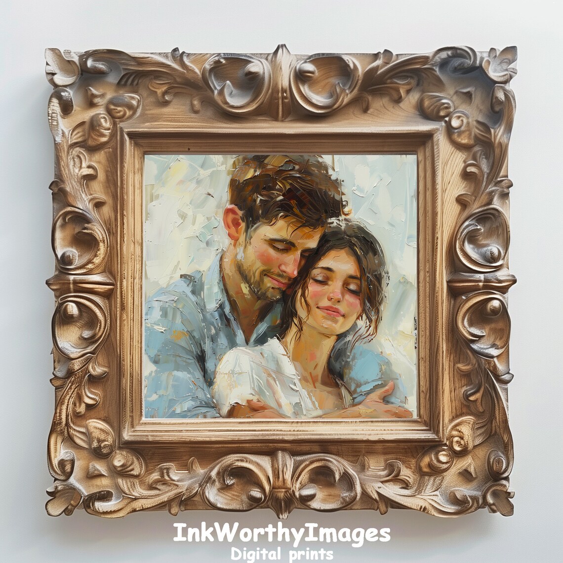 Romantic Couple Embrace, Intimate Portrait Art - Image 6