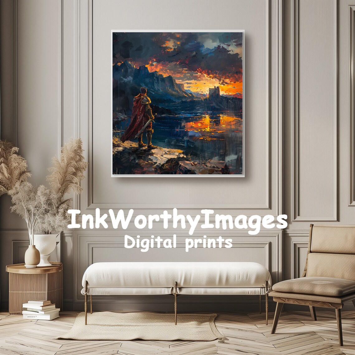 Epic Warrior Sunset Painting, Fantasy Landscape - Image 4