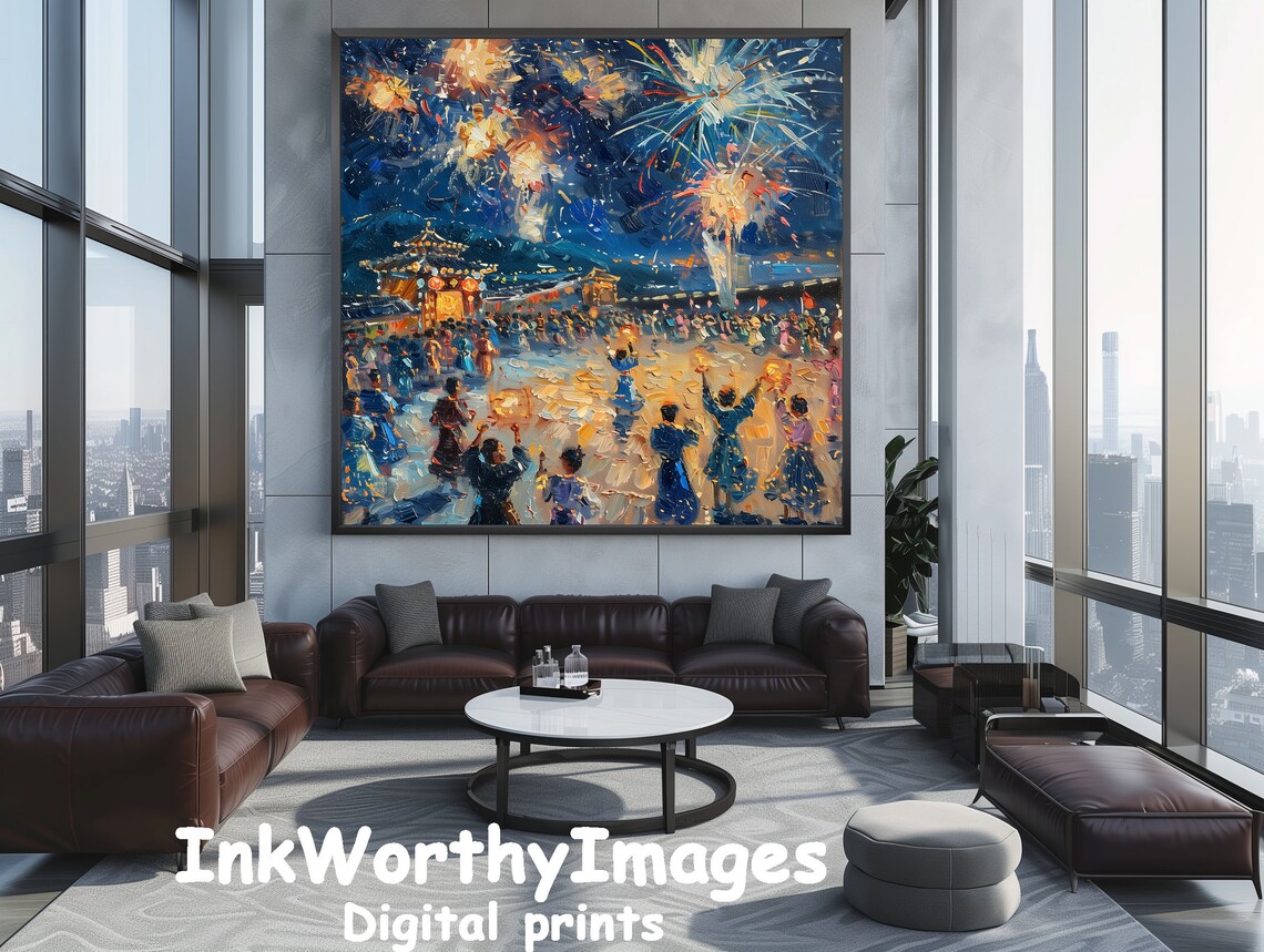 Festival Fireworks Art, Celebratory Night Scene - Image 5