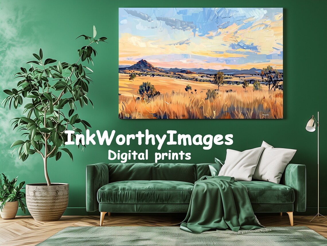 African Savannah Landscape, Modern Sunset Painting - Image 2