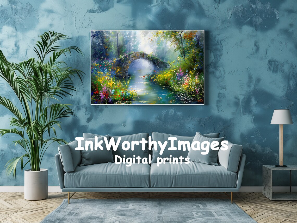 Enchanted Garden Bridge, Mystical Nature Landscape - Image 2